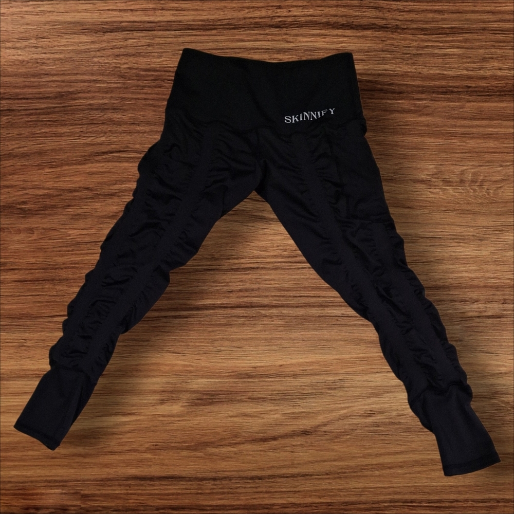 Skinnify Ruched Black High-Waisted 6 Resistance Band Leggings Women Size Medium - Picture 3 of 16